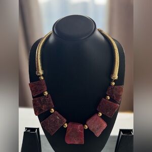 Elegant Gold and Pinkish Red Statement Necklace